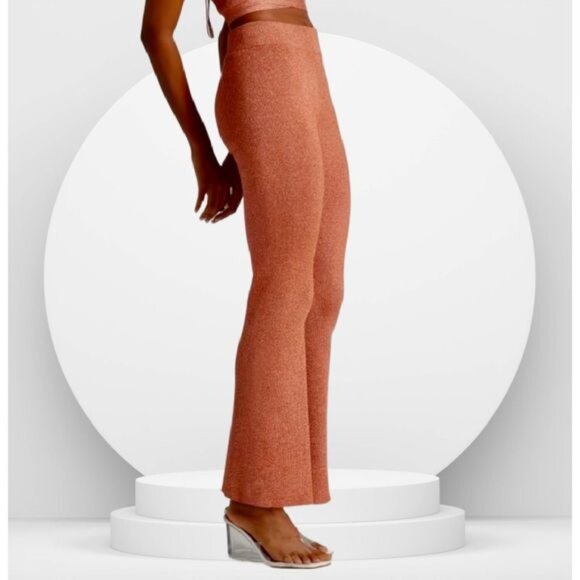 NWT NY & Co Gabrielle UnionFired Brick Shimmery Metallic Flare Pant XL - Picture 3 of 7